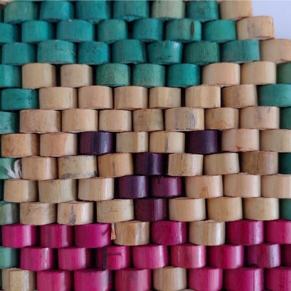 Vtg Pair of Boho Bamboo Wooden Beaded Cat Dog Trivets Kitchen Hot Plate Wall Art - Picture 6 of 9